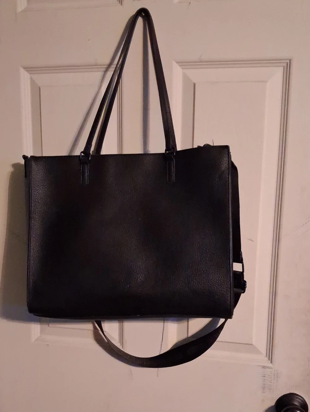Steve Madden Black Leather Laptop Tote with Adjustable Strap NWOT